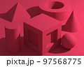 Simple geometric shapes with shadows, monochrome magenta background 97568775