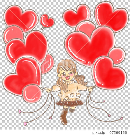 赤いハートの風船を持つ女の子 赤いハートの風船を持つ女の子 97569166