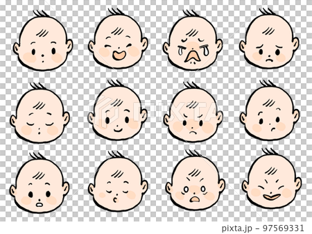 シンプルでかわいい赤ちゃんの表情イラスト 97569331