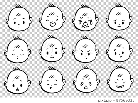 Simple and cute baby expression monochrome illustration 97569333