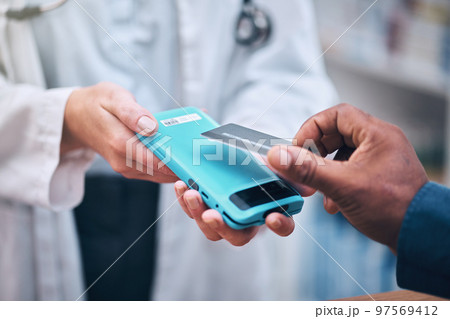 Woman, credit card in hands and payment for healthcare, medicine or doctors consultation at pharmacy or hospital. Finance, budget and customer or patient paying for service on online mobile device. Woman, credit card in hands and payment for healthcare, medicine or doctors consultation at pharmacy or hospital. Finance, budget and customer or patient paying for service on online mobile device. 97569412