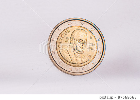 A collection of two euros commemorative coins. In a row, copy space. Concept of numismatic, finance, european currency A collection of two euros commemorative coins. In a row, copy space. Concept of numismatic, finance, european currency 97569565