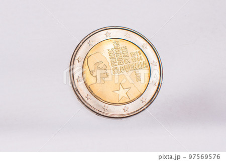 A collection of two euros commemorative coins. In a row, copy space. Concept of numismatic, finance, european currency A collection of two euros commemorative coins. In a row, copy space. Concept of numismatic, finance, european currency 97569576