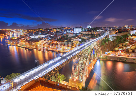 Porto, Portugal cityscape over the Douro River and Dom Louis Bridge 97570351