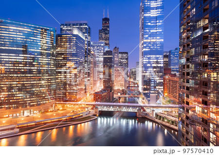Chicago, Illinois, USA Cityscape Over the River 97570410