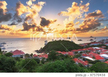 Gustavia, Saint Barthelemy coast in the West Indies of the Caribbean Se 97570438