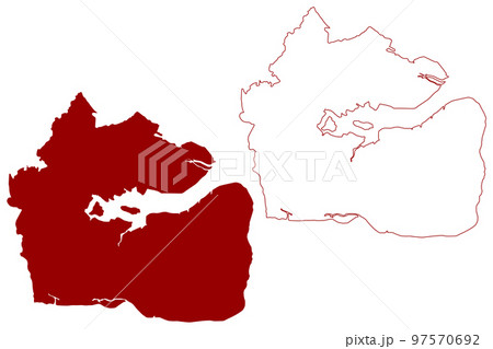 Maldon Non-metropolitan district (United Kingdom of Great Britain and Northern Ireland, ceremonial county Essex, England) map vector illustration, scribble sketch map 97570692