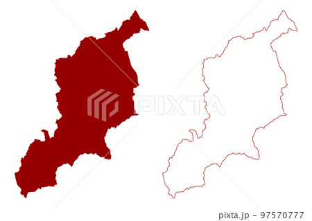 Newcastle under Lyme Non-metropolitan district, Borough (United Kingdom of Great Britain and Northern Ireland, ceremonial county Staffordshire or Staffs, England) map vector, scribble sketch map 97570777