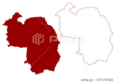 North Kesteven Non-metropolitan district (United Kingdom of Great Britain and Northern Ireland, ceremonial county Lincolnshire or Lincs, England) map vector illustration, scribble sketch map 97570780