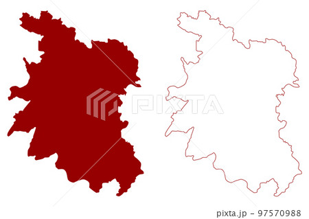 South Oxfordshire Non-metropolitan district, (United Kingdom of Great Britain and Northern Ireland, ceremonial county Oxfordshire, England) map vector illustration, scribble sketch map 97570988