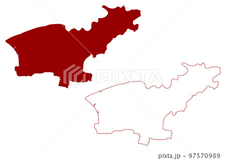 South Ribble Non-metropolitan district, Borough (United Kingdom of Great Britain and Northern Ireland, ceremonial county Lancashire or Lancs, England) map vector illustration, scribble sketch map 97570989