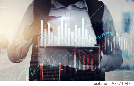 Tablet, overlay or hands trading on stock market chart for financial investment increase or money growth. Hologram, digital or trader studying graphs analytics for data analysis on a forex ai website Tablet, overlay or hands trading on stock market chart for financial investment increase or money growth. Hologram, digital or trader studying graphs analytics for data analysis on a forex ai website 97571048