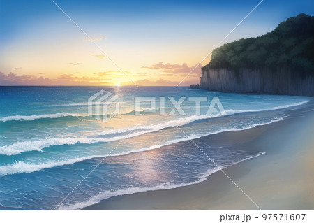 サンセットと砂浜のイラスト素材