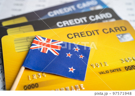 New zealand flag on credit card. Finance development, Banking Account, Statistics, Investment exchange economy. 97571948