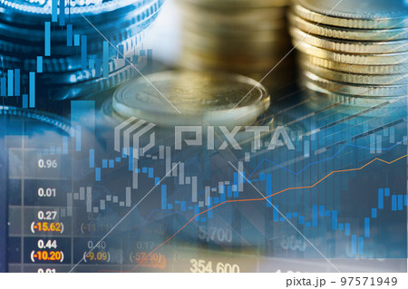 Stock market investment trading financial, coin and graph chart or Forex for analyze profit finance business trend data background. 97571949