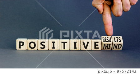 Positive results and mind symbol. Concept words Positive results or Positive mind on wooden cubes. Businessman hand. Beautiful grey background. Business positive results and mind concept. Copy space Positive results and mind symbol. Concept words Positive results or Positive mind on wooden cubes. Businessman hand. Beautiful grey background. Business positive results and mind concept. Copy space 97572142