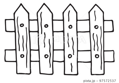 Fence doodle icon. Wooden planks sketch drawing Fence doodle icon. Wooden planks sketch drawing 97572537
