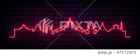 Red neon skyline of Kathmandu. 97572975