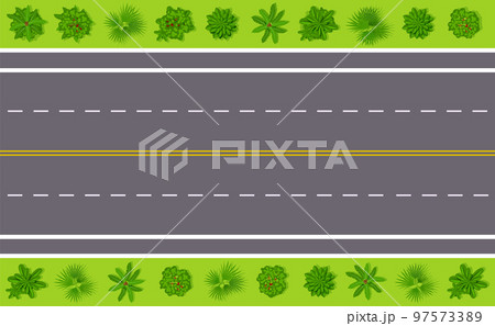 Road top view. Cartoon asphalt street way Road top view. Cartoon asphalt street way 97573389