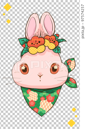 手描きのウサギと花のイラストのイラスト素材 [97574257] - PIXTA