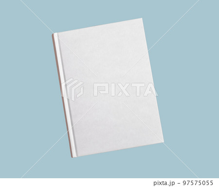 White book or notebook mockup. Template on blue background. Literature, reading leisure, getting knowledge concept. 97575055