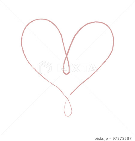 Hand sketch drawing pink line heart, Love doodle isolated on white background - Vector 97575587