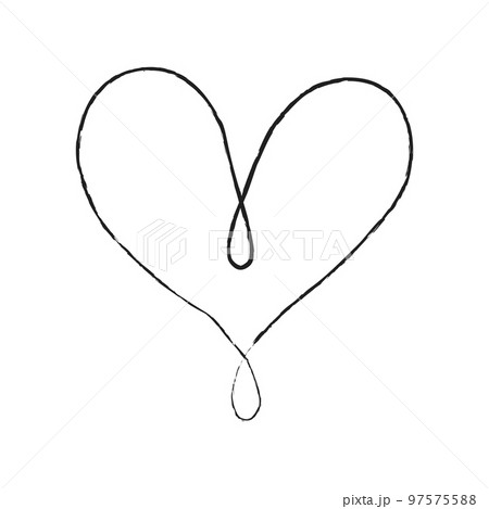 Hand sketch drawing black line heart, Love doodle isolated on white background - Vector 97575588