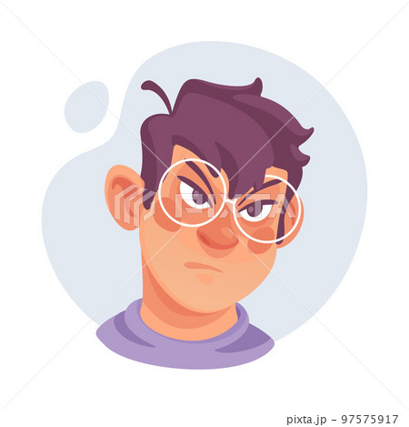 Man in Glasses Showing Emotion of Anger Frowning Vector Illustration 97575917