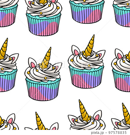 Seamless unicorn cupcakes 97578835