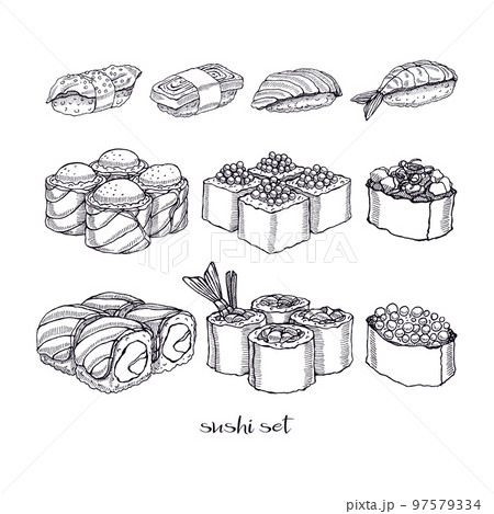 Set of rolls and sushi Set of rolls and sushi 97579334