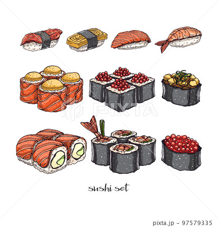 Set of rolls and sushi 97579335