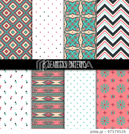 set of turquoise and pink patterns 97579526