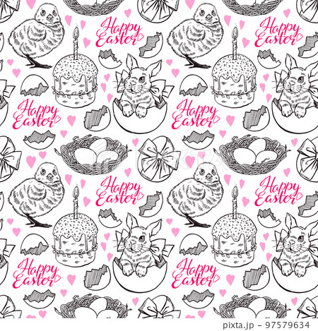 seamless sketch Easter symbols 97579634