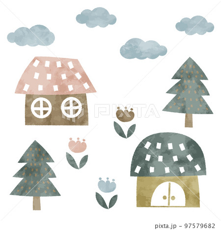 北欧風　かわいいお家がある風景　イラスト素材 97579682
