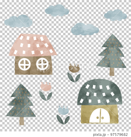 北欧風　かわいいお家がある風景　イラスト素材 97579682