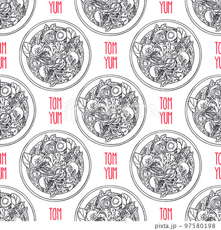 seamless background of sketch tom yum 97580198