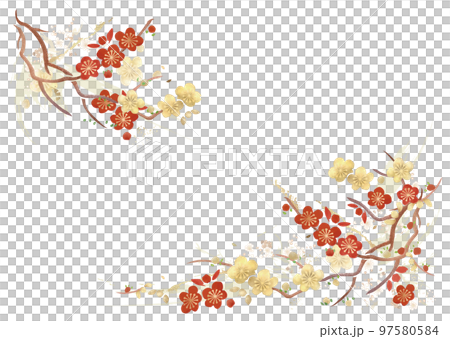 梅の花の和風水彩背景 97580584