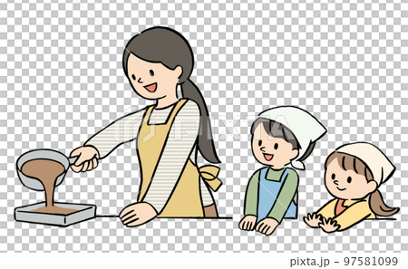 Parent and child cooking chocolate 97581099