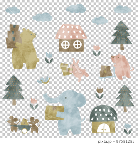 斯堪的納維亞風格可愛動物動人風景插畫素材 斯堪的納維亞風格可愛動物動人風景插畫素材 97581283
