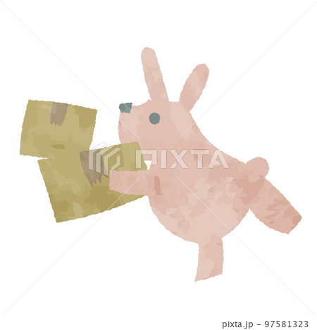 北欧風　荷物を運ぶウサギ　イラスト素材 97581323