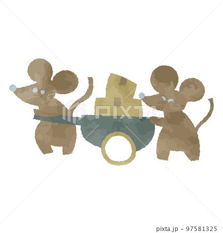 北欧風　荷物を運ぶネズミ　イラスト素材 97581325