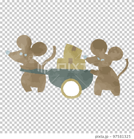 北欧風　荷物を運ぶネズミ　イラスト素材 97581325