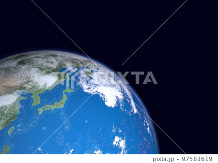 地球 日本列島 アップ ブルー コピースペース 背景に星ナシ(3DCGイメージ) 地球 日本列島 アップ ブルー コピースペース 背景に星ナシ(3DCGイメージ) 97581619