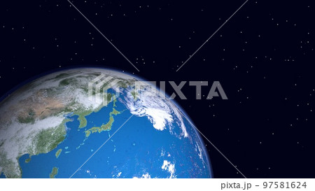 地球 日本 ブルー ワイドサイズ コピースペース 背景に星アリ(3DCGイメージ) 地球 日本 ブルー ワイドサイズ コピースペース 背景に星アリ(3DCGイメージ) 97581624
