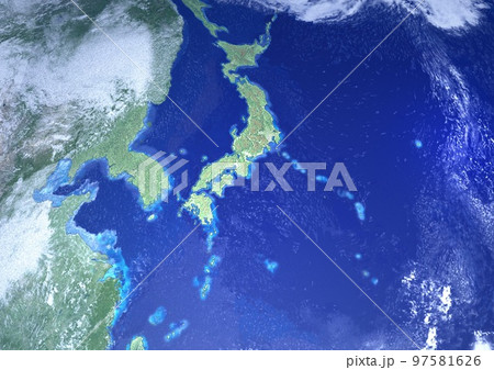 日本列島　日本　地図　背景　3Dアップ(3DCGイメージ) 97581626