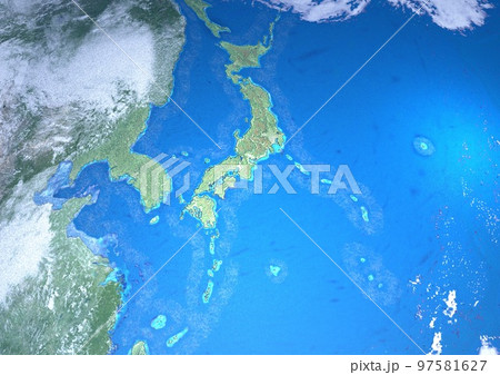 日本列島 日本 地図 背景 青い海 3Dアップ(3DCGイメージ) 日本列島 日本 地図 背景 青い海 3Dアップ(3DCGイメージ) 97581627