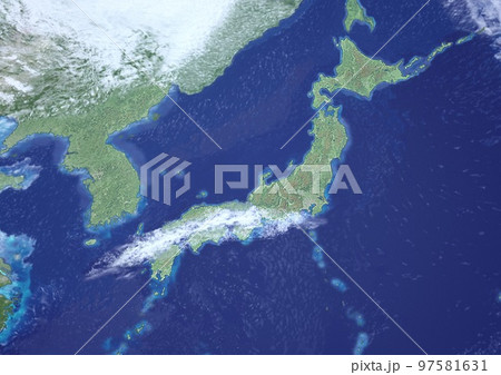 日本列島 線状降水帯 雨雲 気象 架空 画像 3Dアップ(3DCGイメージ) 日本列島 線状降水帯 雨雲 気象 架空 画像 3Dアップ(3DCGイメージ) 97581631