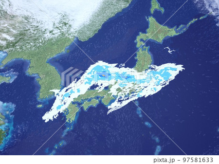 日本列島　雨雲レーダー　雨雲　気象　架空　天気図　3Dアップ(3DCGイメージ) 97581633