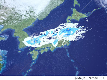 日本列島 雨雲レーダー 雨雲 気象 架空 天気図 3Dアップ(3DCGイメージ) 日本列島 雨雲レーダー 雨雲 気象 架空 天気図 3Dアップ(3DCGイメージ) 97581634