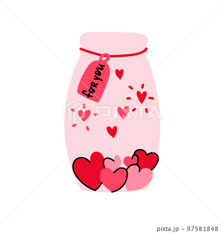 Jar with Hearts. Valentine hearts romantic vector hand drawn illustration Jar with Hearts. Valentine hearts romantic vector hand drawn illustration 97581848